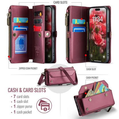 For iPhone 16 Pro CaseMe C36 Card Slots Zipper Wallet RFID Anti-theft Leather Phone Case(Red) by CaseMe