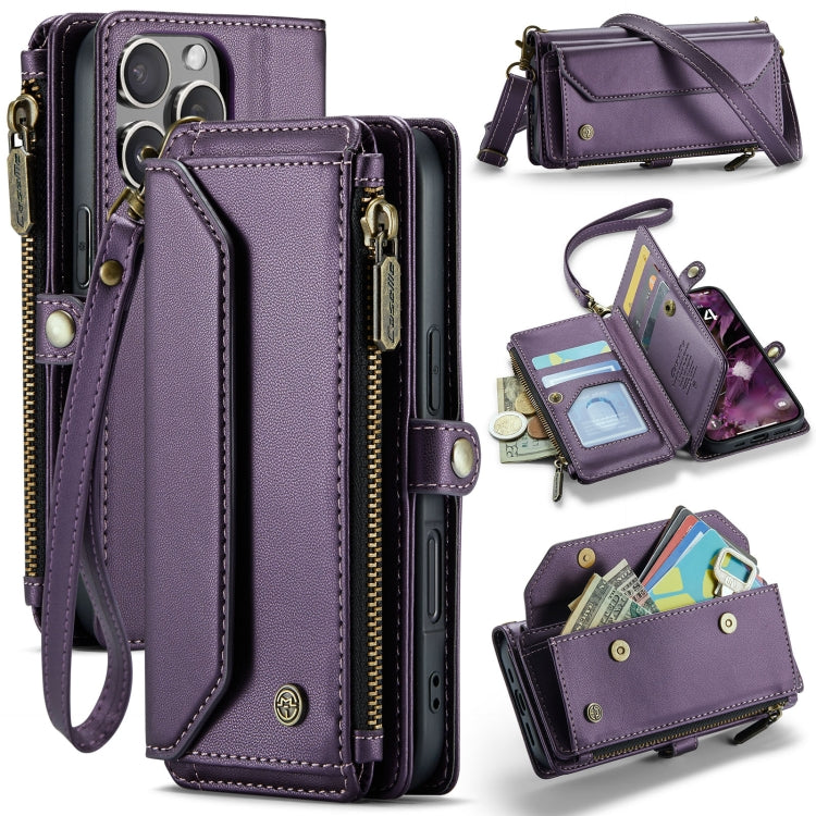 For iPhone 16 Pro CaseMe C36 Card Slots Zipper Wallet RFID Anti-theft Leather Phone Case(Purple) by CaseMe