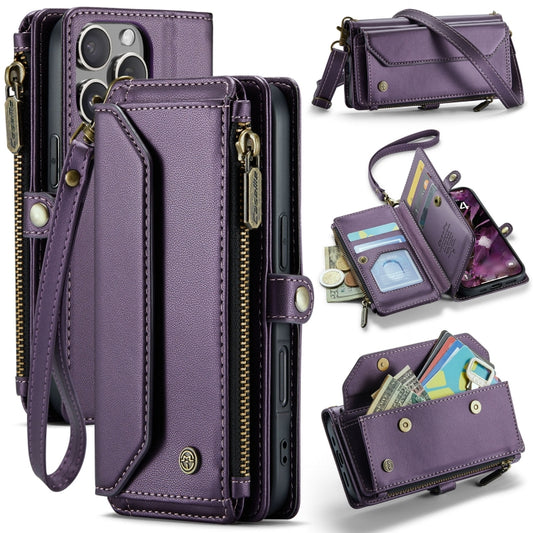 For iPhone 16 Pro CaseMe C36 Card Slots Zipper Wallet RFID Anti-theft Leather Phone Case(Purple) by CaseMe
