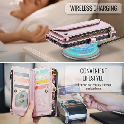 For iPhone 16 Plus CaseMe C36 Card Slots Zipper Wallet RFID Anti-theft Leather Phone Case(Pink) by CaseMe