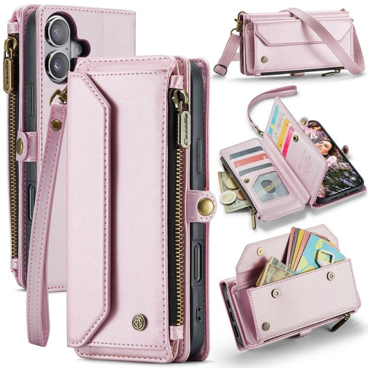 For iPhone 16 Plus CaseMe C36 Card Slots Zipper Wallet RFID Anti-theft Leather Phone Case(Pink) by CaseMe