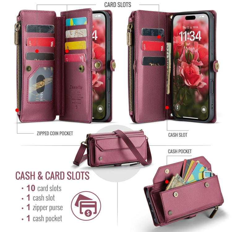 For iPhone 16 Plus CaseMe C36 Card Slots Zipper Wallet RFID Anti-theft Leather Phone Case(Red) by CaseMe