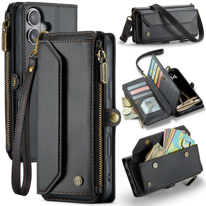 For iPhone 16 Plus CaseMe C36 Card Slots Zipper Wallet RFID Anti-theft Leather Phone Case(Black) by CaseMe