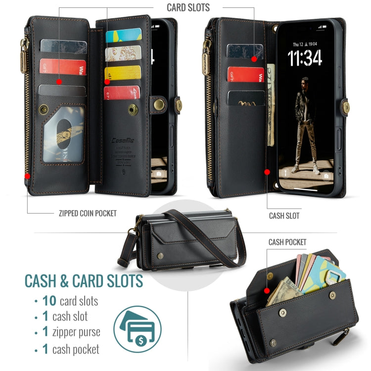 For iPhone 16 Plus CaseMe C36 Card Slots Zipper Wallet RFID Anti-theft Leather Phone Case(Black) by CaseMe