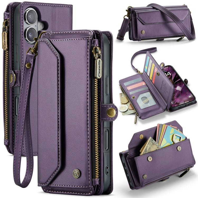 For iPhone 16 Plus CaseMe C36 Card Slots Zipper Wallet RFID Anti-theft Leather Phone Case(Purple) by CaseMe