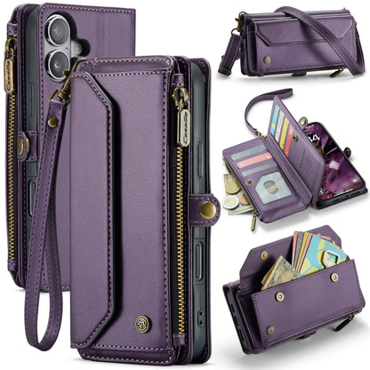 For iPhone 16 Plus CaseMe C36 Card Slots Zipper Wallet RFID Anti-theft Leather Phone Case(Purple) by CaseMe