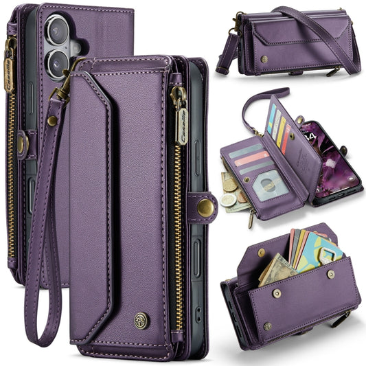 For iPhone 16 Plus CaseMe C36 Card Slots Zipper Wallet RFID Anti-theft Leather Phone Case(Purple) by CaseMe