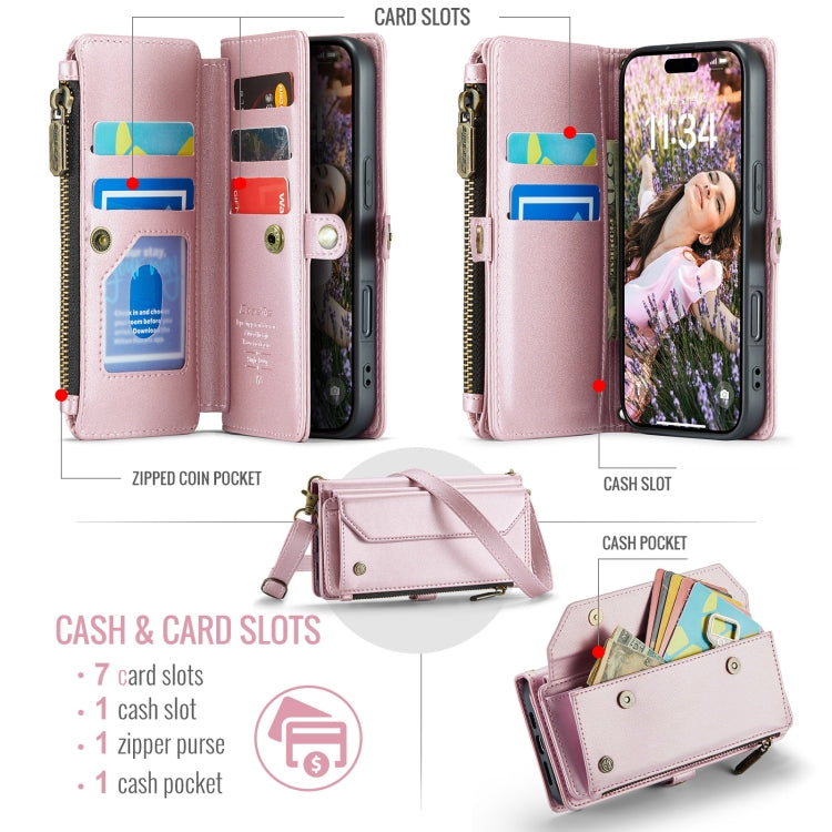 For iPhone 16 CaseMe C36 Card Slots Zipper Wallet RFID Anti-theft Leather Phone Case(Pink) by CaseMe