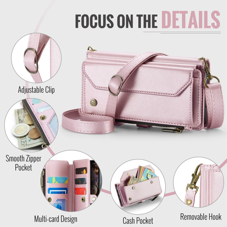 For iPhone 16 CaseMe C36 Card Slots Zipper Wallet RFID Anti-theft Leather Phone Case(Pink) by CaseMe