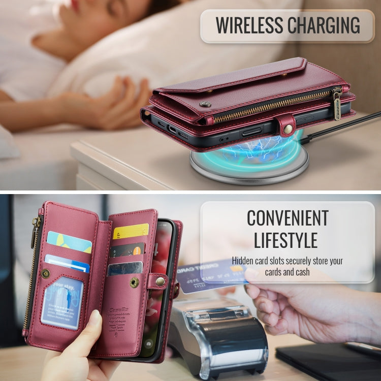 For iPhone 16 CaseMe C36 Card Slots Zipper Wallet RFID Anti-theft Leather Phone Case(Red) by CaseMe