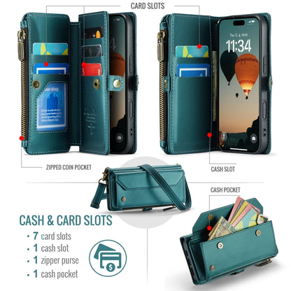 For iPhone 16 CaseMe C36 Card Slots Zipper Wallet RFID Anti-theft Leather Phone Case(Blue) by CaseMe