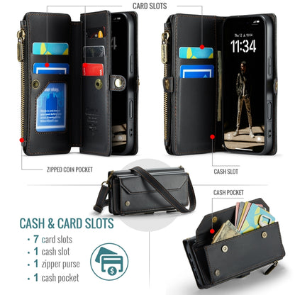 For iPhone 16 CaseMe C36 Card Slots Zipper Wallet RFID Anti-theft Leather Phone Case(Black) by CaseMe