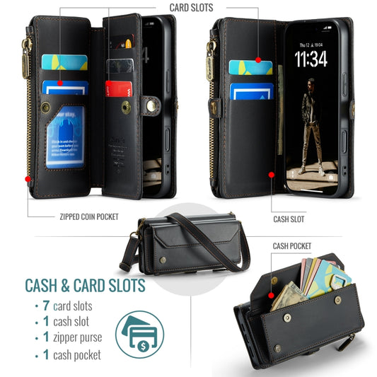 For iPhone 16 CaseMe C36 Card Slots Zipper Wallet RFID Anti-theft Leather Phone Case(Black) by CaseMe
