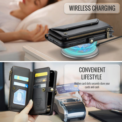 For iPhone 16 CaseMe C36 Card Slots Zipper Wallet RFID Anti-theft Leather Phone Case(Black) by CaseMe