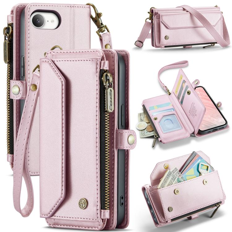 For iPhone 16e CaseMe C36 Card Slots Zipper Wallet RFID Anti-theft Leather Phone Case(Pink) by CaseMe