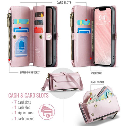 For iPhone 16e CaseMe C36 Card Slots Zipper Wallet RFID Anti-theft Leather Phone Case(Pink) by CaseMe