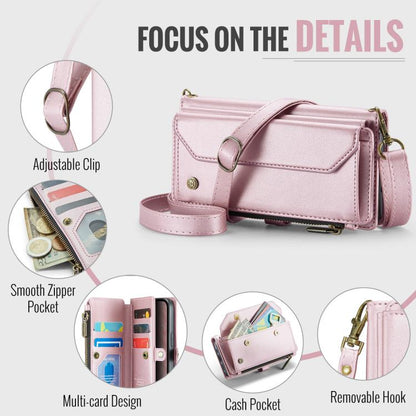 For iPhone 16e CaseMe C36 Card Slots Zipper Wallet RFID Anti-theft Leather Phone Case(Pink) by CaseMe