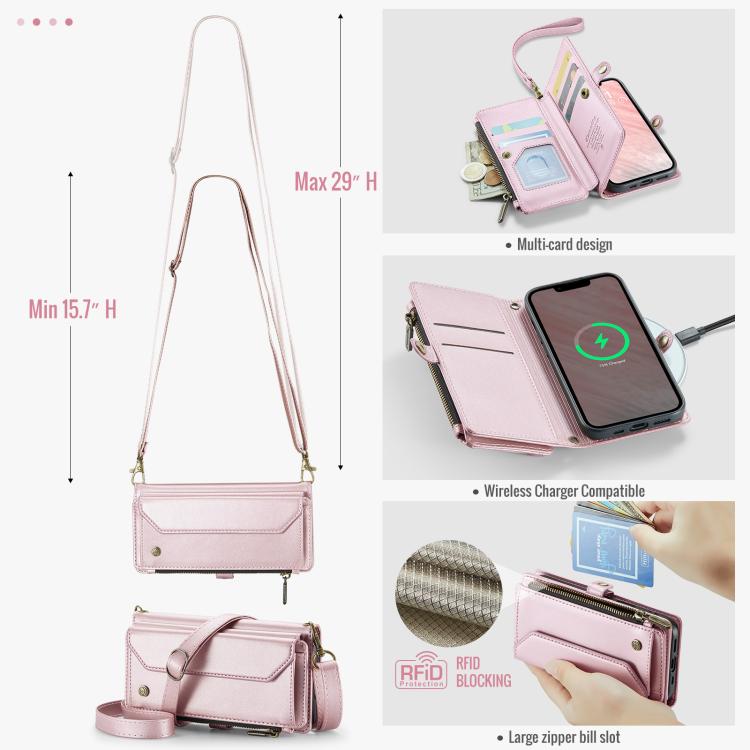 For iPhone 16e CaseMe C36 Card Slots Zipper Wallet RFID Anti-theft Leather Phone Case(Pink) by CaseMe