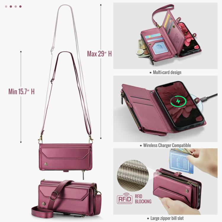 For iPhone 16e CaseMe C36 Card Slots Zipper Wallet RFID Anti-theft Leather Phone Case(Red) by CaseMe