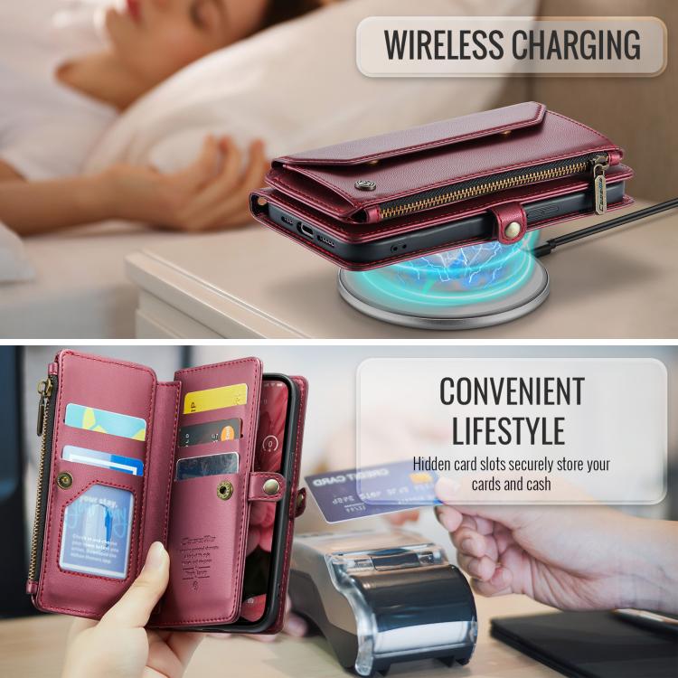 For iPhone 16e CaseMe C36 Card Slots Zipper Wallet RFID Anti-theft Leather Phone Case(Red) by CaseMe