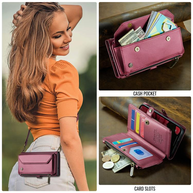 For iPhone 16e CaseMe C36 Card Slots Zipper Wallet RFID Anti-theft Leather Phone Case(Red) by CaseMe