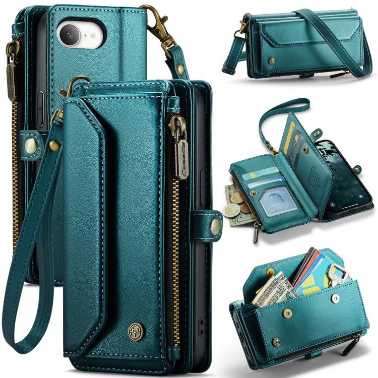 For iPhone 16e CaseMe C36 Card Slots Zipper Wallet RFID Anti-theft Leather Phone Case(Blue) by CaseMe