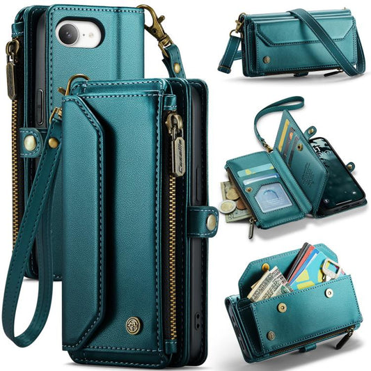 For iPhone 16e CaseMe C36 Card Slots Zipper Wallet RFID Anti-theft Leather Phone Case(Blue) by CaseMe