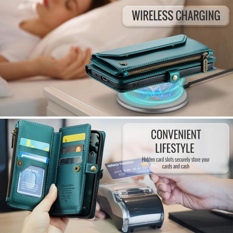 For iPhone 16e CaseMe C36 Card Slots Zipper Wallet RFID Anti-theft Leather Phone Case(Blue) by CaseMe