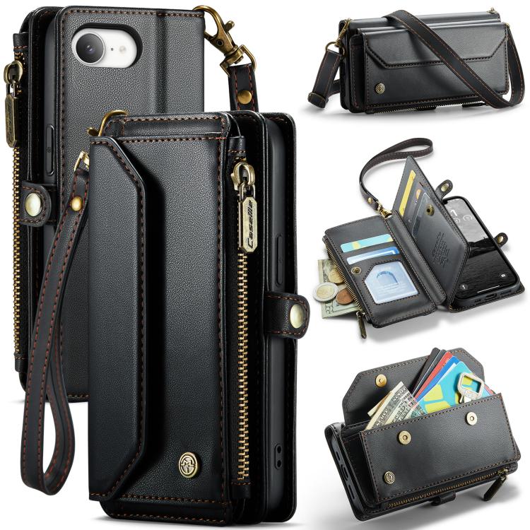 For iPhone 16e CaseMe C36 Card Slots Zipper Wallet RFID Anti-theft Leather Phone Case(Black) by CaseMe