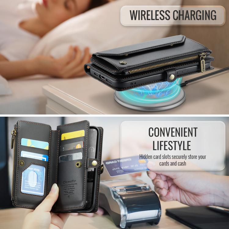 For iPhone 16e CaseMe C36 Card Slots Zipper Wallet RFID Anti-theft Leather Phone Case(Black) by CaseMe