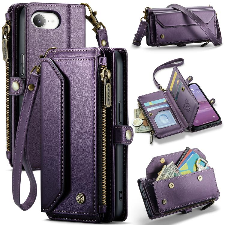 For iPhone 16e CaseMe C36 Card Slots Zipper Wallet RFID Anti-theft Leather Phone Case(Purple) by CaseMe