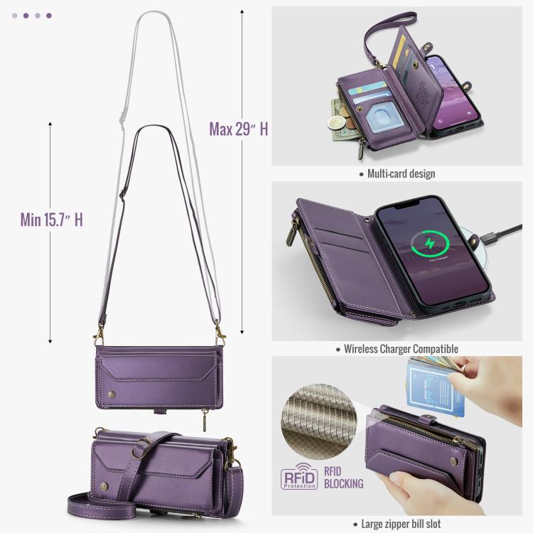 For iPhone 16e CaseMe C36 Card Slots Zipper Wallet RFID Anti-theft Leather Phone Case(Purple) by CaseMe