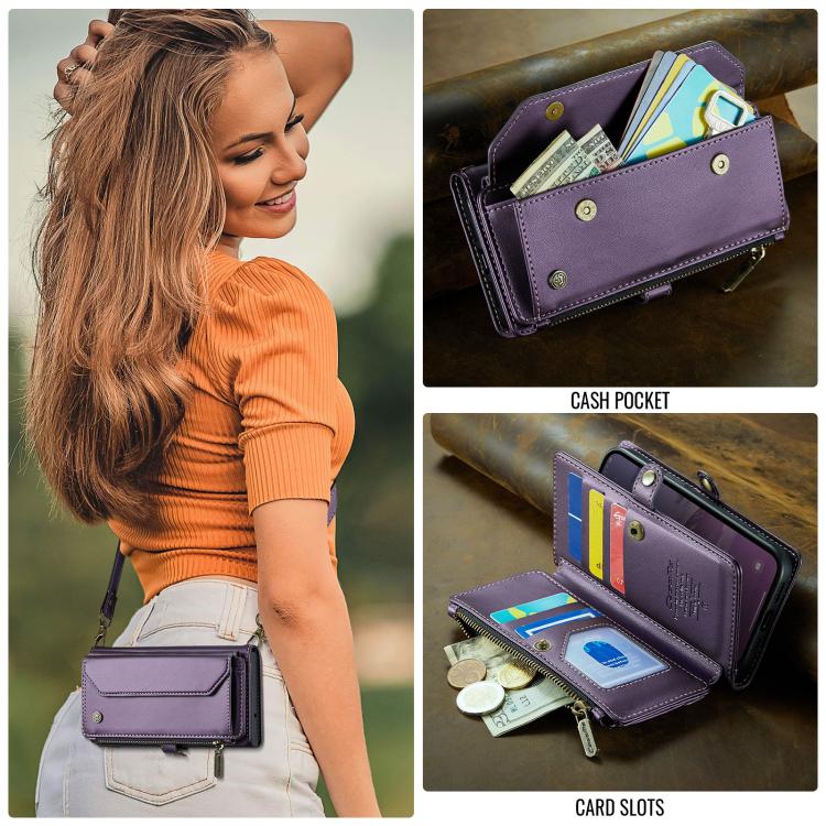 For iPhone 16e CaseMe C36 Card Slots Zipper Wallet RFID Anti-theft Leather Phone Case(Purple) by CaseMe