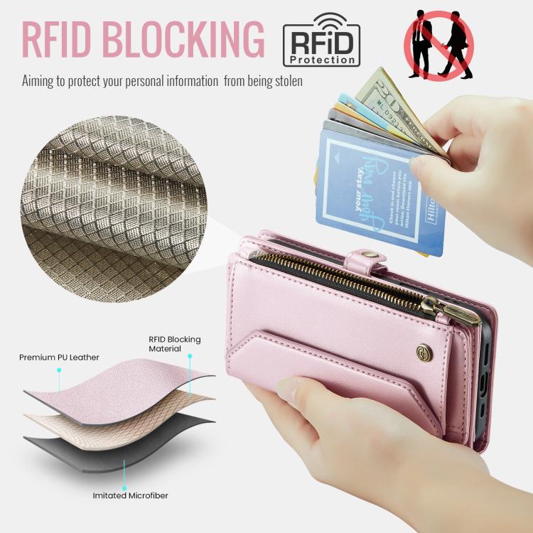 For iPhone 17 CaseMe C36 Card Slots Zipper Wallet RFID Anti-theft Leather Phone Case(Pink) by CaseMe