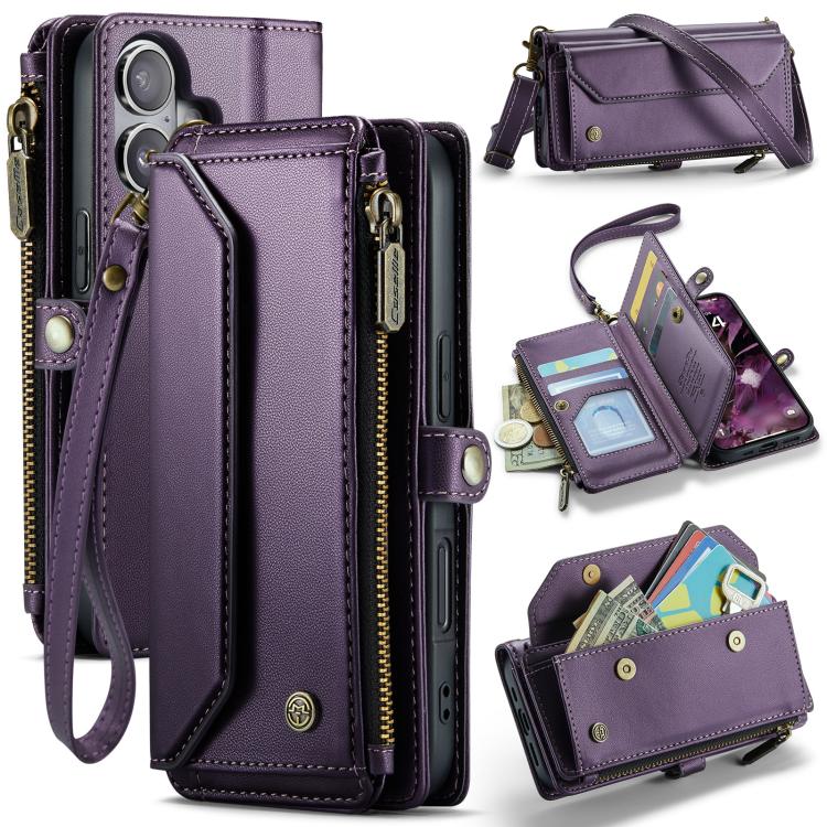 For iPhone 17 CaseMe C36 Card Slots Zipper Wallet RFID Anti-theft Leather Phone Case(Purple) by CaseMe