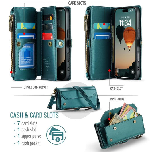 For iPhone 17 Pro CaseMe C36 Card Slots Zipper Wallet RFID Anti-theft Leather Phone Case(Blue) by CaseMe
