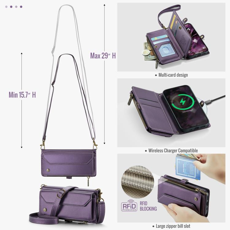 For iPhone 17 Pro CaseMe C36 Card Slots Zipper Wallet RFID Anti-theft Leather Phone Case(Purple) by CaseMe