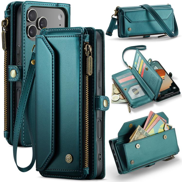 For iPhone 17 Pro Max CaseMe C36 Card Slots Zipper Wallet RFID Anti-theft Leather Phone Case(Blue) by CaseMe