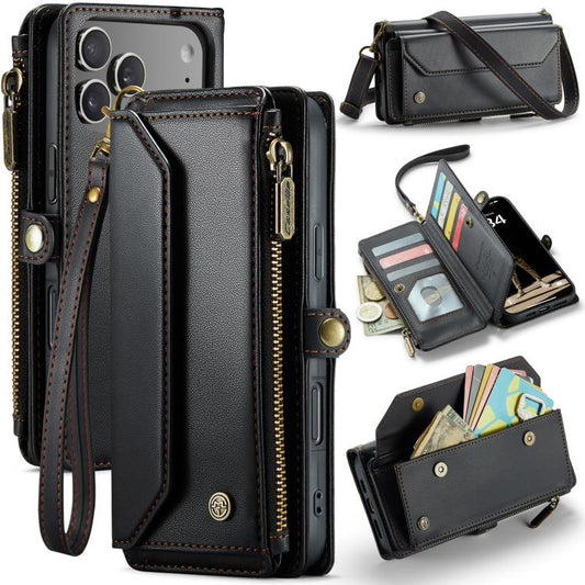 For iPhone 17 Pro Max CaseMe C36 Card Slots Zipper Wallet RFID Anti-theft Leather Phone Case(Black) by CaseMe