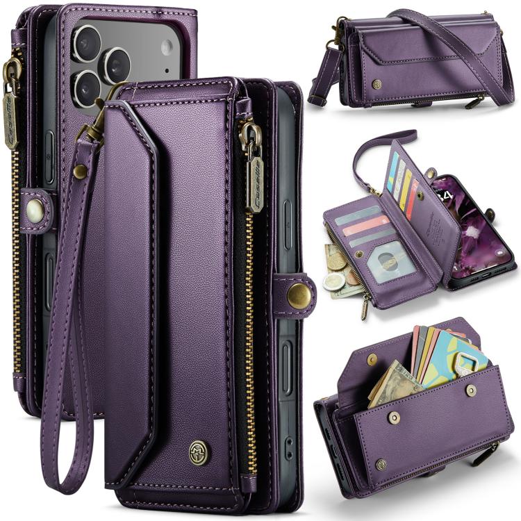 For iPhone 17 Pro Max CaseMe C36 Card Slots Zipper Wallet RFID Anti-theft Leather Phone Case(Purple) by CaseMe