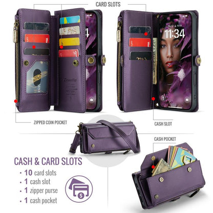 For iPhone 17 Pro Max CaseMe C36 Card Slots Zipper Wallet RFID Anti-theft Leather Phone Case(Purple) by CaseMe