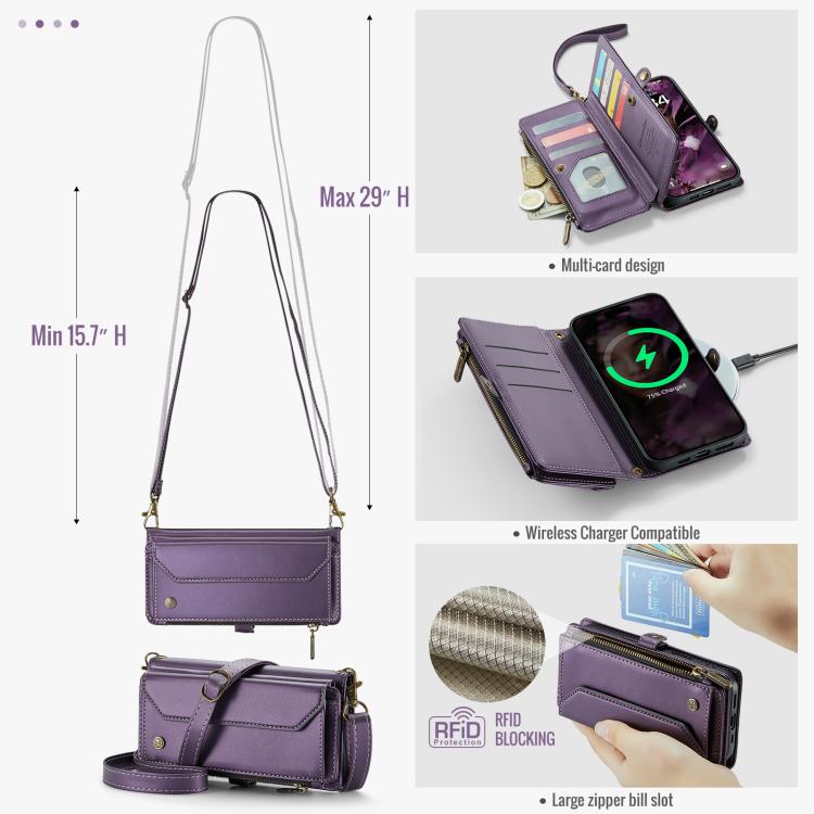For iPhone 17 Pro Max CaseMe C36 Card Slots Zipper Wallet RFID Anti-theft Leather Phone Case(Purple) by CaseMe