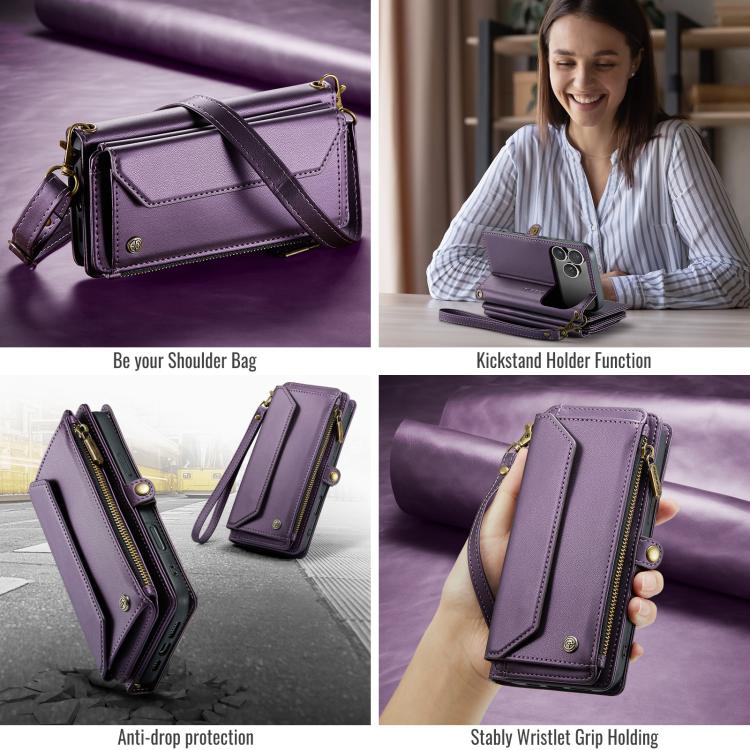 For iPhone 17 Pro Max CaseMe C36 Card Slots Zipper Wallet RFID Anti-theft Leather Phone Case(Purple) by CaseMe