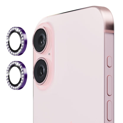 For iPhone 16 / 16 Plus ENKAY AR Anti-reflection Individual Diamond Ring Camera Lens Glass Full Film(Deep Purple) by ENKAY