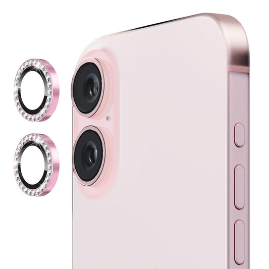For iPhone 16 / 16 Plus ENKAY AR Anti-reflection Individual Diamond Ring Camera Lens Glass Full Film(Pink) by ENKAY