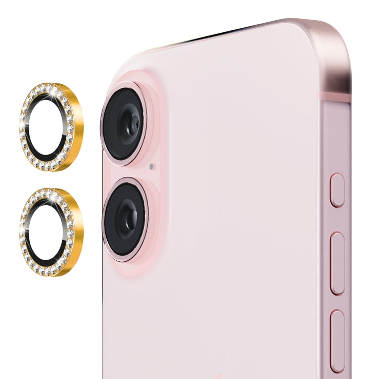 For iPhone 16 / 16 Plus ENKAY AR Anti-reflection Individual Diamond Ring Camera Lens Glass Full Film(Golden) by ENKAY