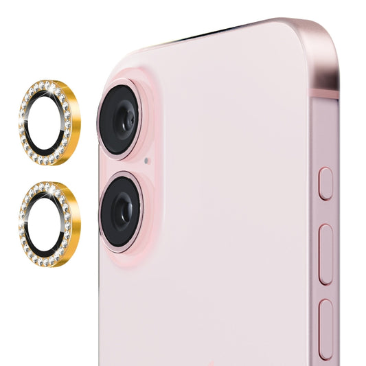 For iPhone 16 / 16 Plus ENKAY AR Anti-reflection Individual Diamond Ring Camera Lens Glass Full Film(Golden) by ENKAY