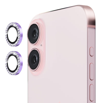 For iPhone 16 / 16 Plus ENKAY AR Anti-reflection Individual Diamond Ring Camera Lens Glass Full Film(Light Purple) by ENKAY