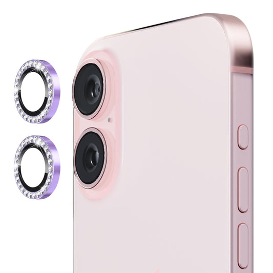 For iPhone 16 / 16 Plus ENKAY AR Anti-reflection Individual Diamond Ring Camera Lens Glass Full Film(Light Purple) by ENKAY