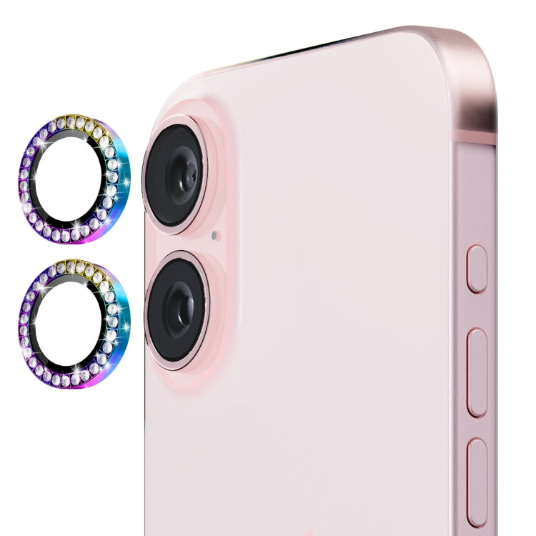 For iPhone 16 / 16 Plus ENKAY AR Anti-reflection Individual Diamond Ring Camera Lens Glass Full Film(Colorful) by ENKAY